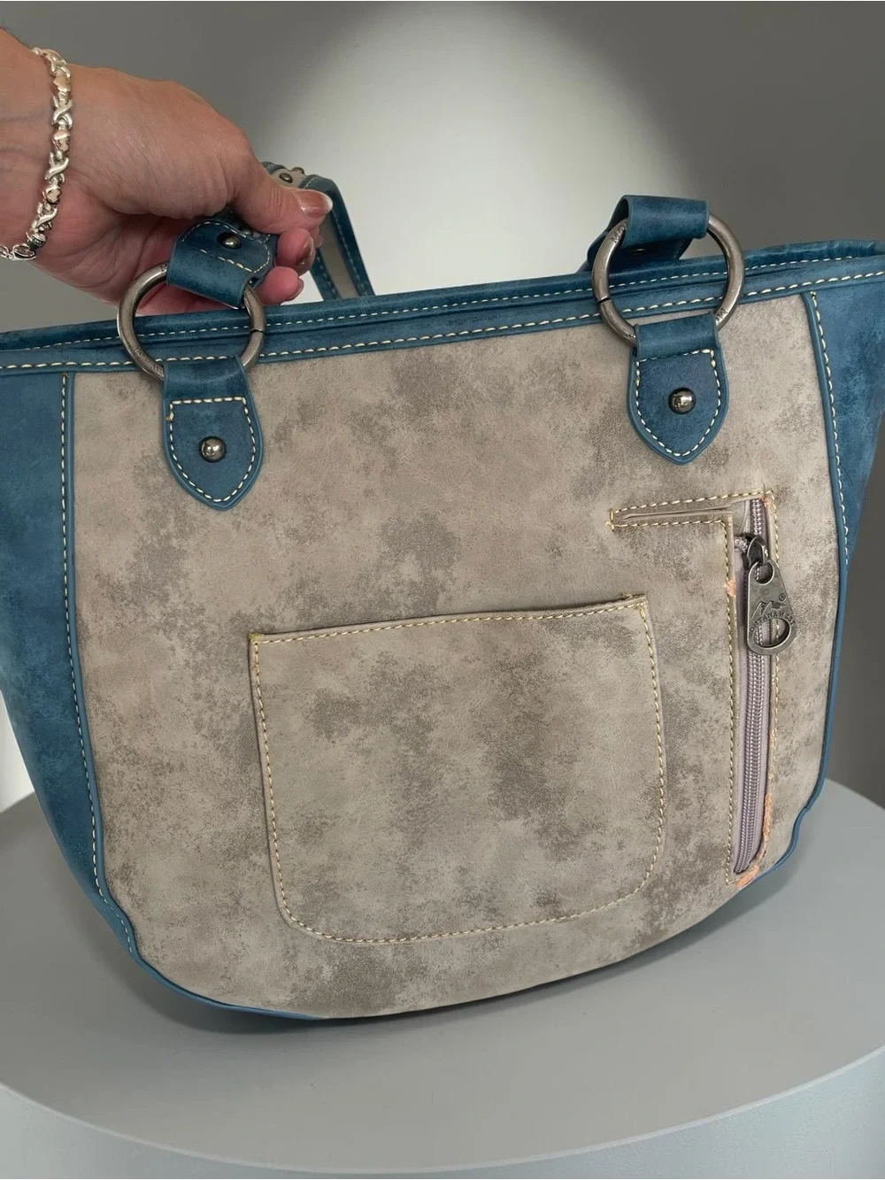 NWOT Montana West Turquoise Tooled Faux Leather Studded Western Tote Handbag